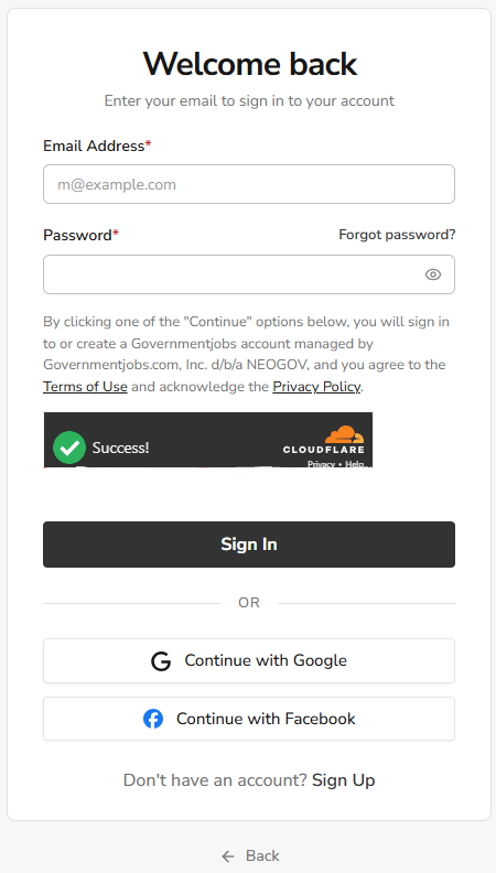 Create a new account form