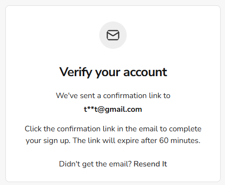 Verify your account screen
