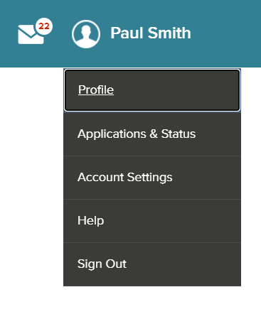 Image of profile dropdown menu