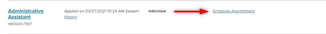 Image of application with a Schedule Exam link