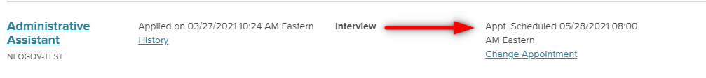 Image of application status after appointment confirmation