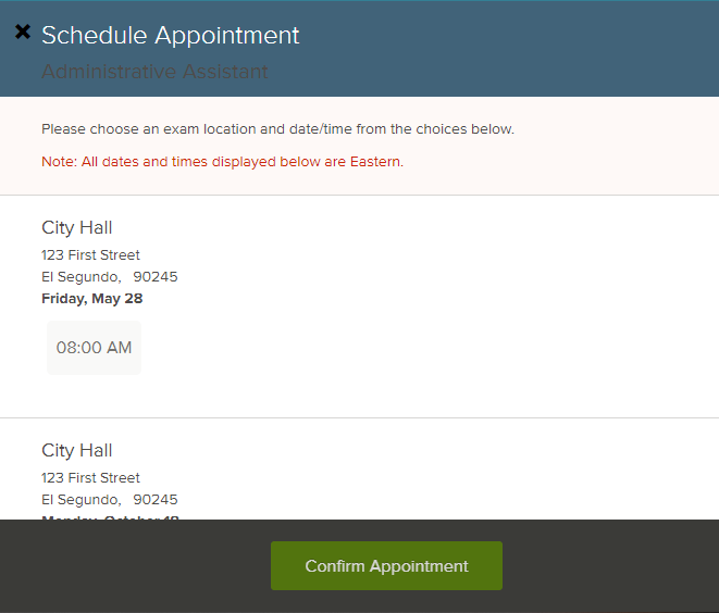 Image of Schedule Exam view